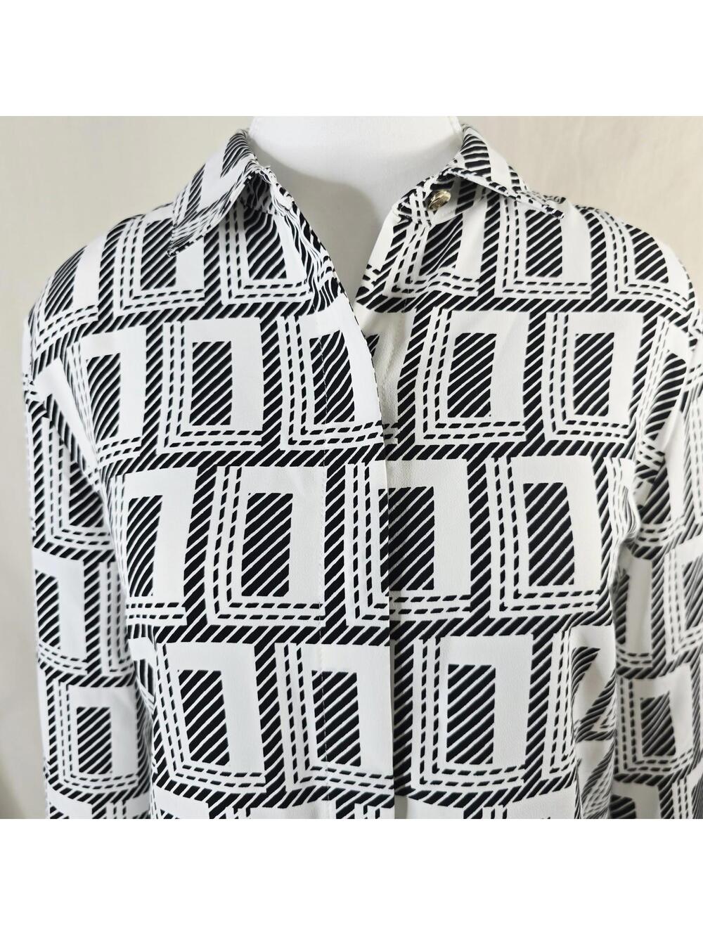 Karl Lagerfeld Paris Geo Print Top Contrast Cuff Women’s S Excellent Condition - Picture 2 of 9
